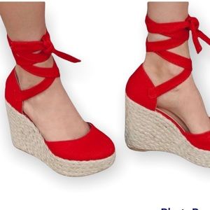 Lulu’s Red Lace-up Heel/Wedges